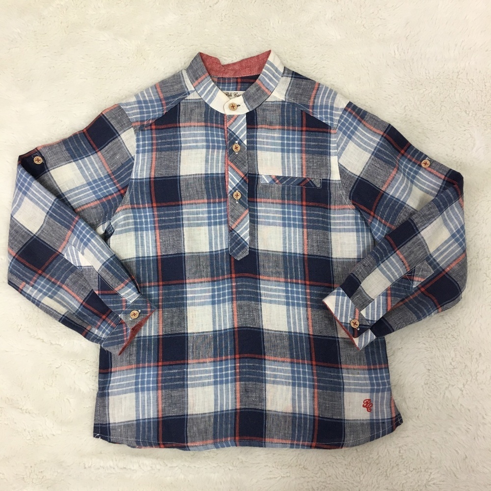 Pili Carrera Little Boy Linen Shirt Size 5Y Blue